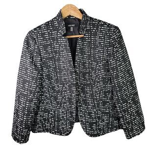 Nine West Blazer Jacket Women 8  Black White Open Jacquard  Zipper Pocket Career